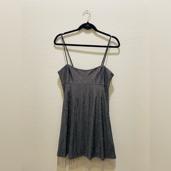 NWT NICHOLAS Isabella Sequined Mini Dress Gunmetal Rhinestone fringe - Picture 13 of 16
